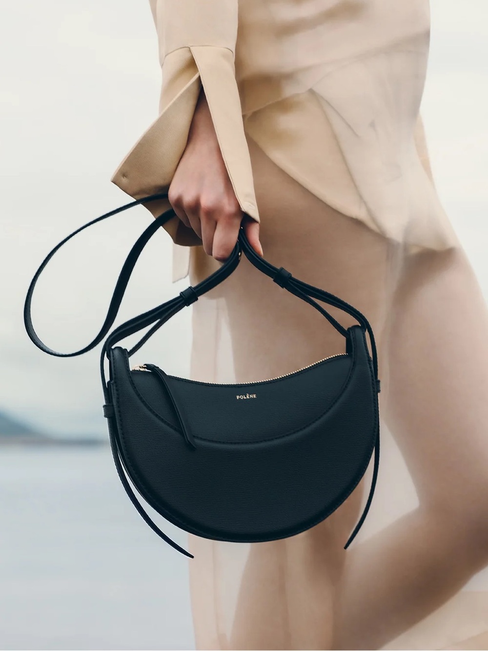 Polene Numero Dix Black Crescent Crossbody Bag